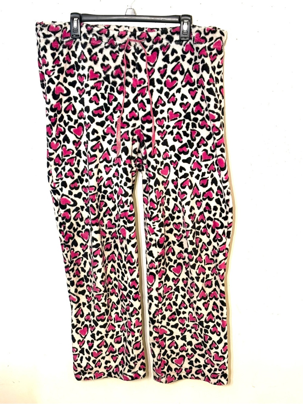 Cozy Pink Heart Leopard Fleece Lounge Pants. Size XL(16-18). GUC.